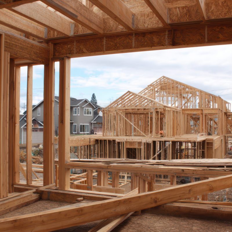 Timber Framework of a House Under Construction: Abstract View of Home Site in Progress